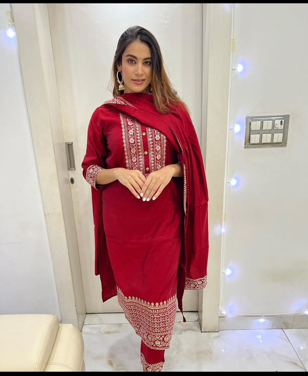 Red Color Traditional Wear Sequence Work Salwar Suit