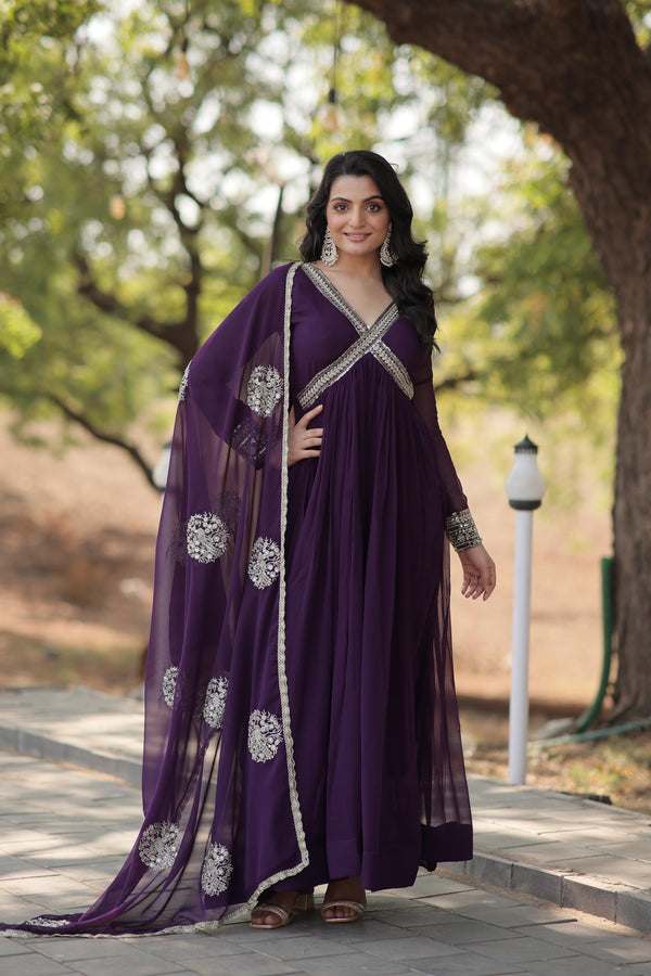 Embellished Purple Color Gown With Dupatta