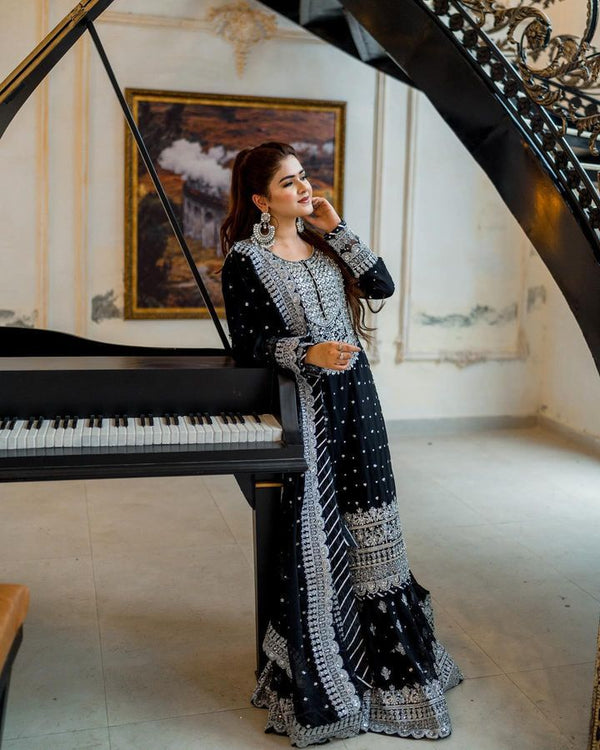 Opulent Black Color Sharara Suit With Dupatta