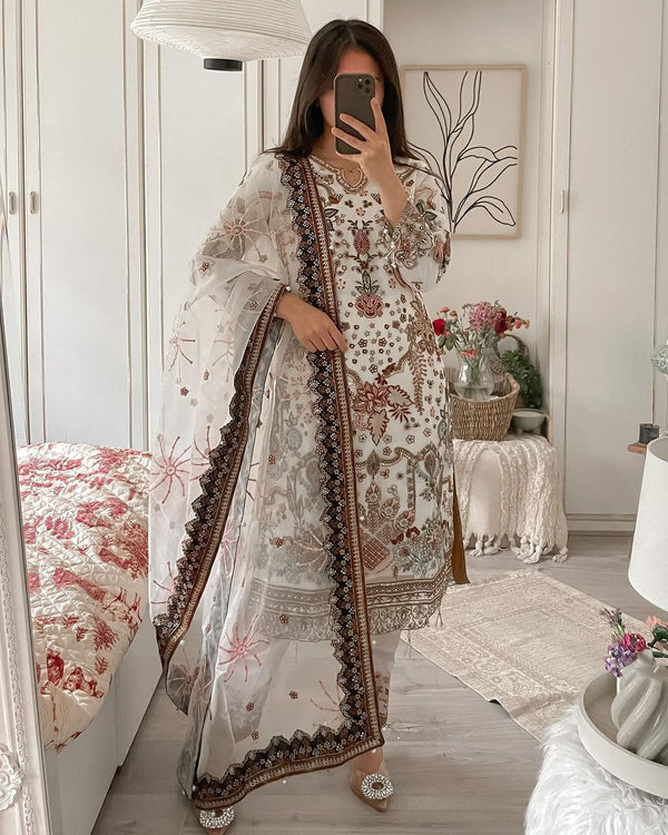 White Color Heavy Chine Sequence Work Salwar Suit