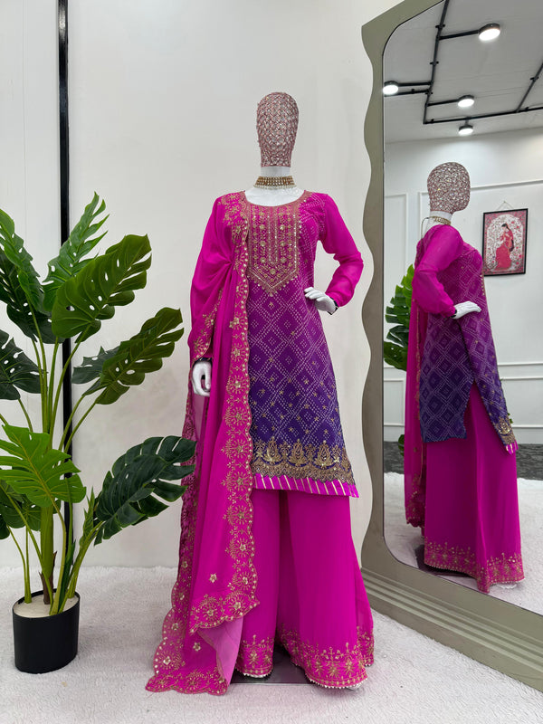 Ravishing bandhani Print Pink Double shade Palazzo Suit