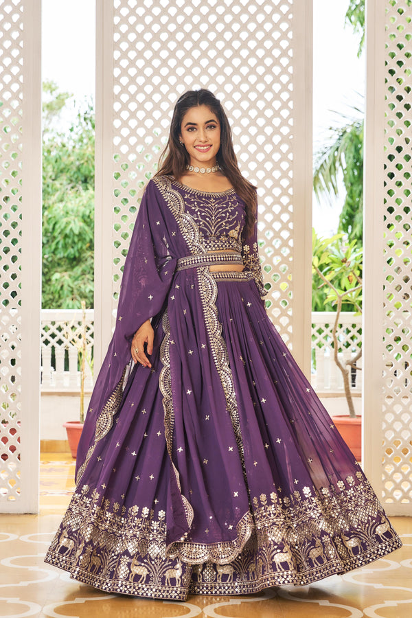 Wedding Wear Purple Color Sequence Work Lehenga Choli