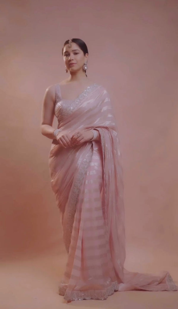 Charming Zari Line Work  Dusty Pink Color Saree
