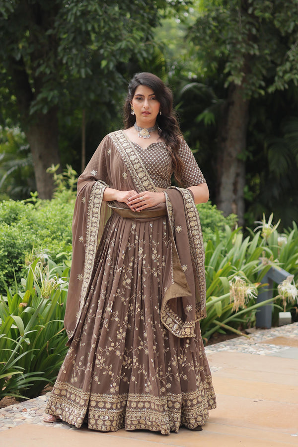 Wedding Wear Heavy Work Beige Color Lehenga Choli