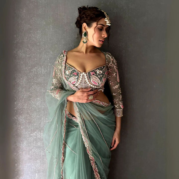 Wedding & Party Wear Hand Diamond Work Teal Blue Color saree