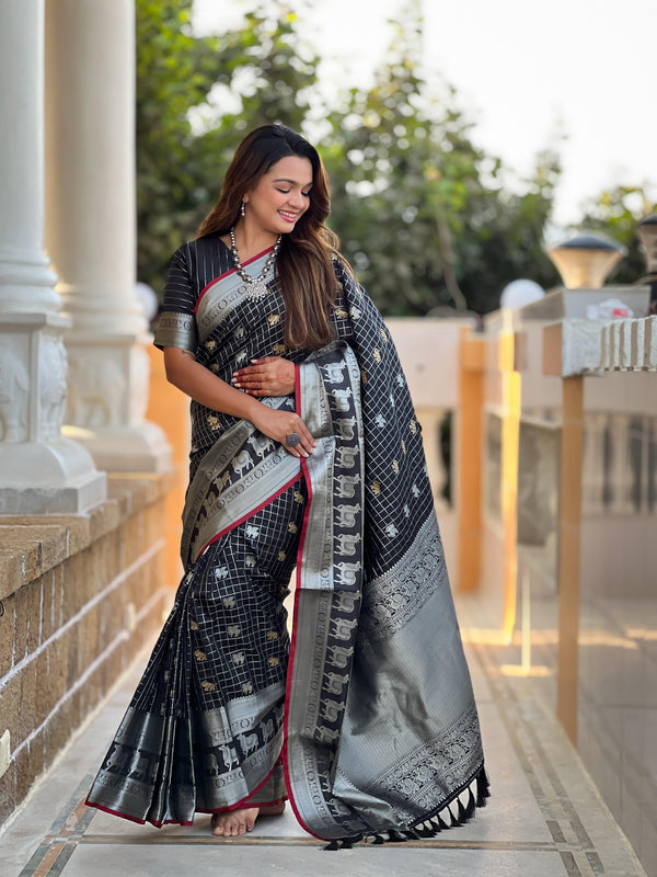 Fashionable Soft Silk Black Color Saree