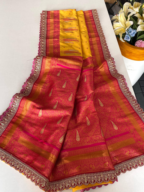 Peaceful Paithani Silk Yellow Color Saree