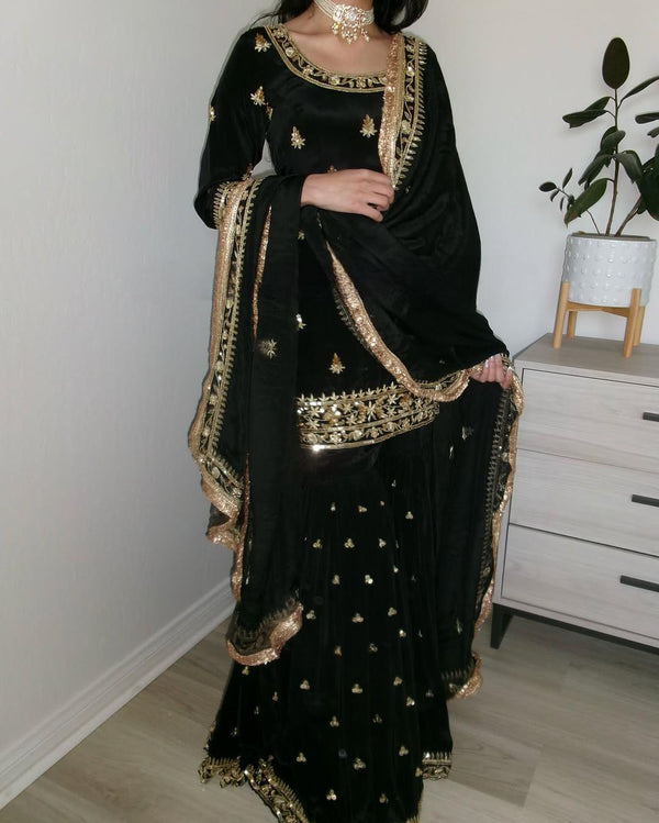 Black Color Heavy Work Stunning Sharara Suit