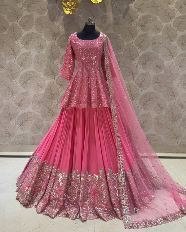 Wedding Wear Heavy Work Pink Color Top With Lehenga