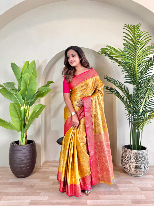 Designer Silk Zari Weaving Yellow Color Saree