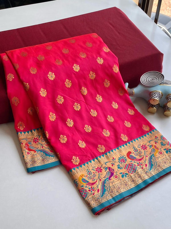 Occasion Wear Meenakari Butti Pink Color Paithani Silk Saree