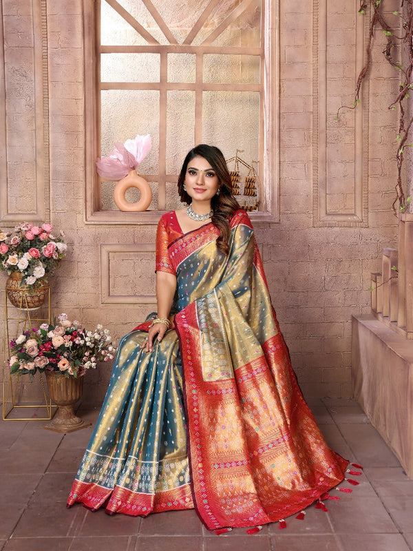 Adorable Banarasi Tissue Silk Teal Blue Color Saree