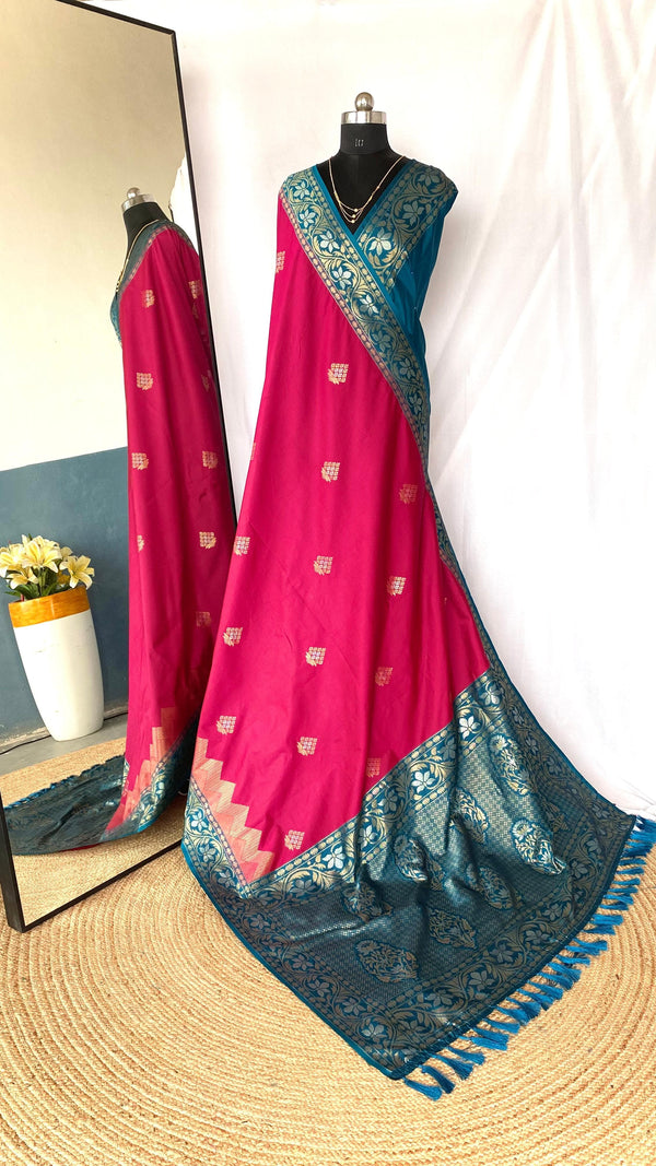 Shining Tone Silk Pink Color Saree