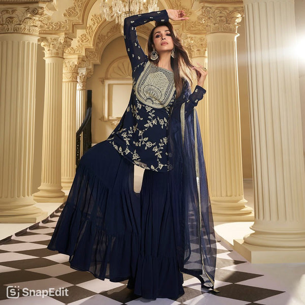 Georgette Navy Blue Color Elegant Sharara Suit