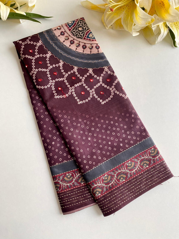 Delightful Bandhani Print With Work Brown Color Saree