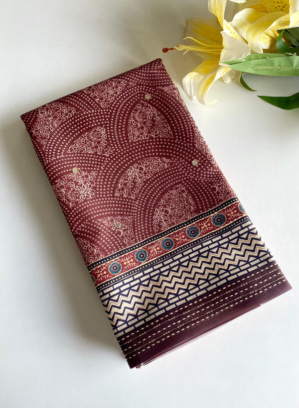 Elegant Bandhani Prints Brown Color Saree