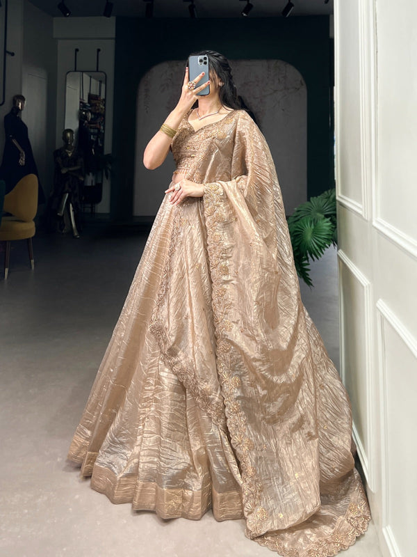 Marriage Special Gold Crush Beige Color Lehenga Choli