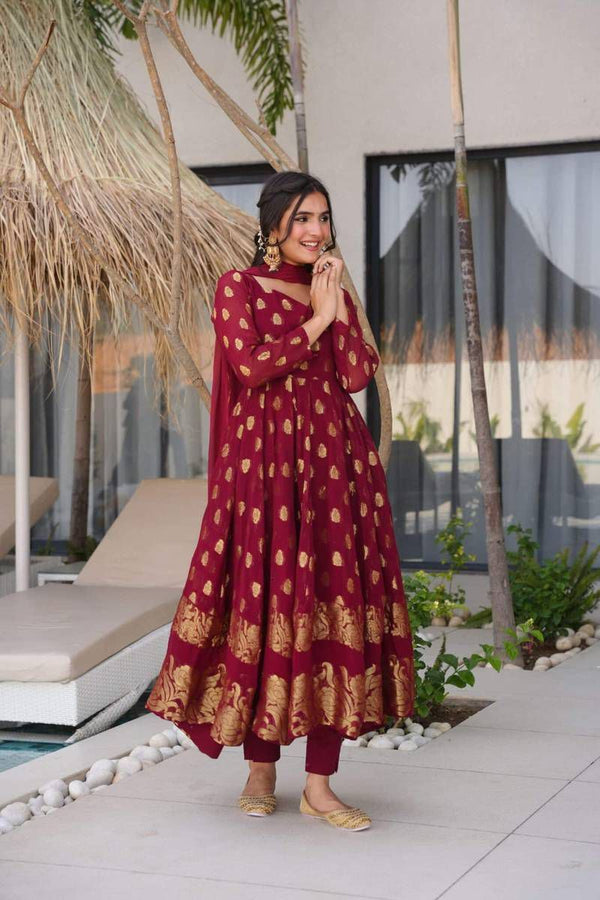Glorious Maroon Color Festival Wear Anarkali Suit