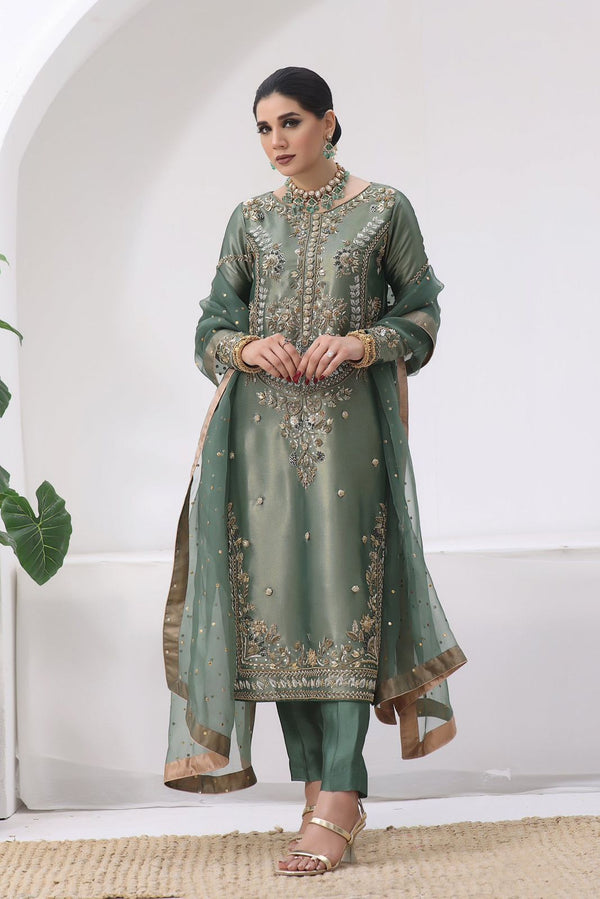 Alluring Pista Silk Embroidery Anarkali Suit