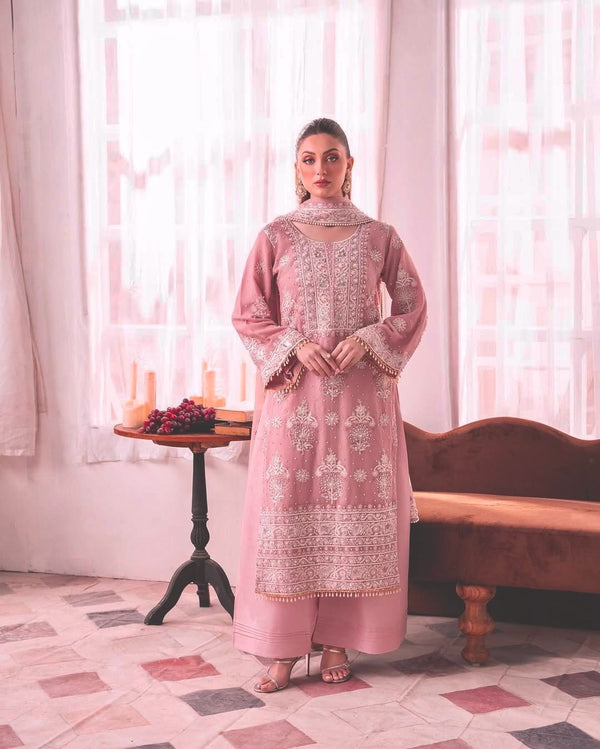 Classic Georgette Sequence Work Pink Color Plazzo Suit