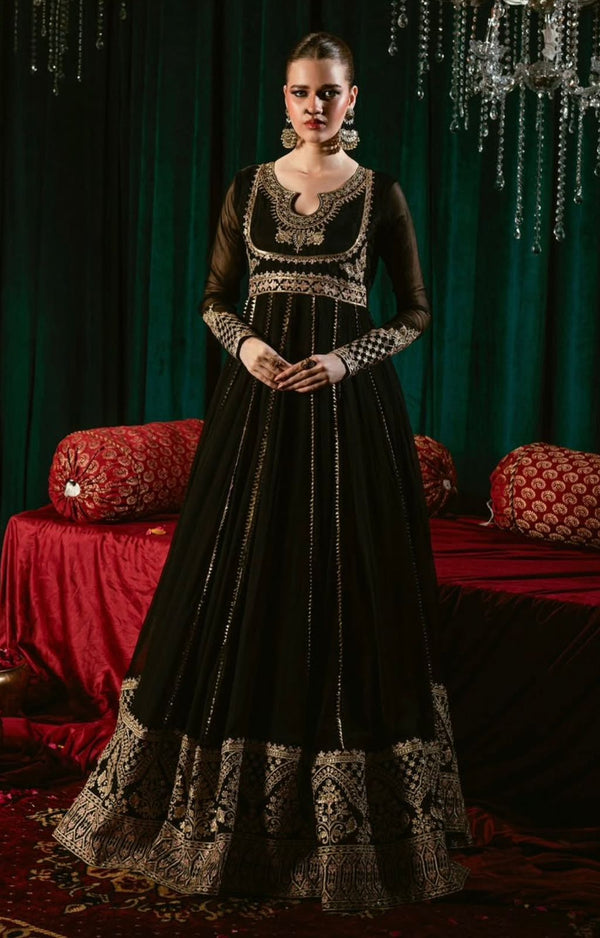 Marvelous Black Sequence Work Georgette Gown