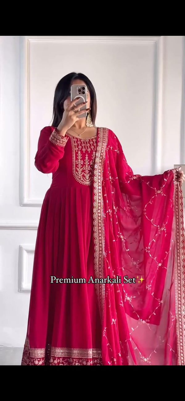 Eyes Catching Georgette Embroidery Work Pink Color Gown