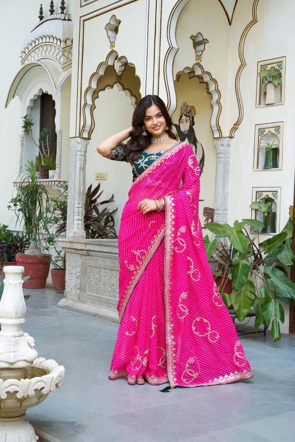 Festive Wear Gota Pati Work Pink Color Saree