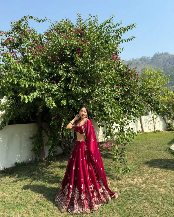 Function Wear Heavy Work Maroon Color Lehenga Choli