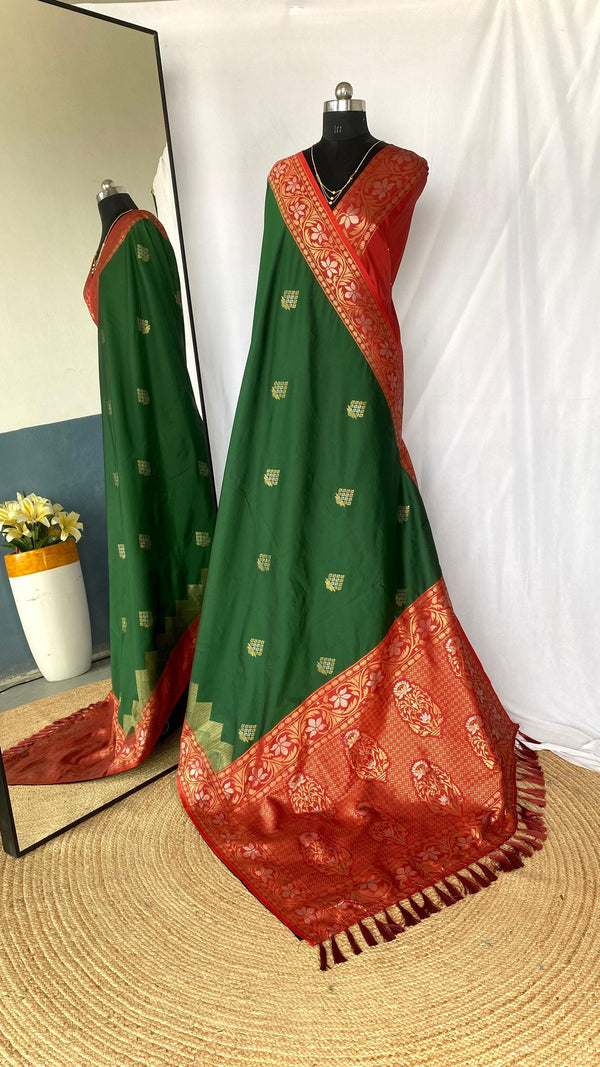 Shining Tone Silk Green Color Saree