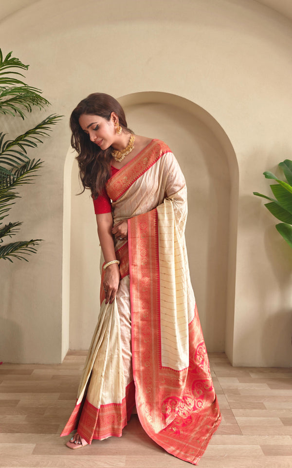 Casual Wear Off White Color Paithani Silk Saree