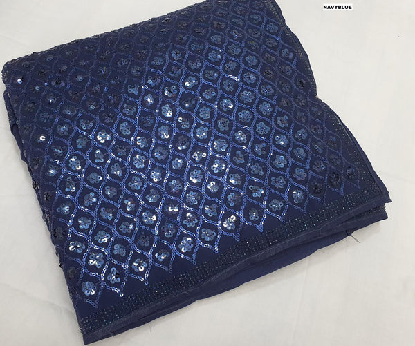 Ravishing Georgette Sequins Work Blue Color Saree