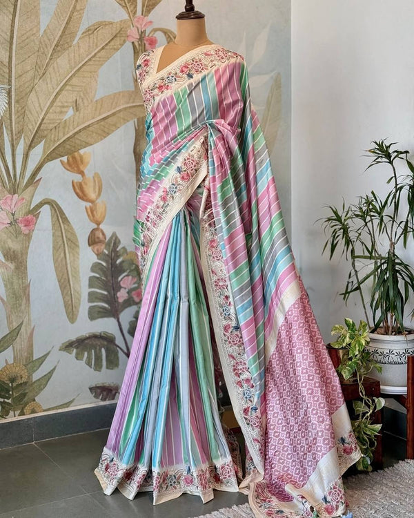 Multi Color Vichitra Silk Saree
