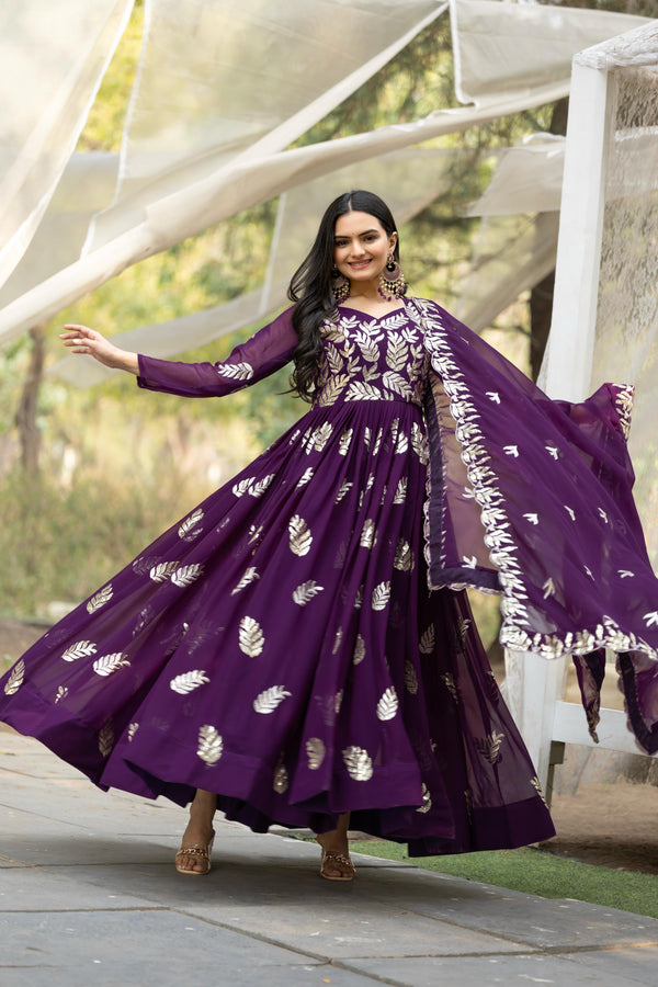 Luxuriant Thread Work Purple Color Gown