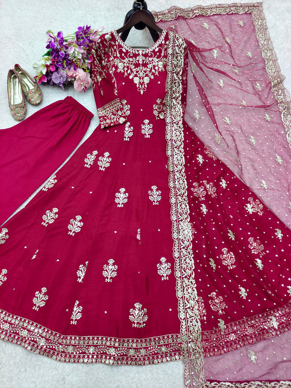 Awesome Pink Color Sequence Work Gown