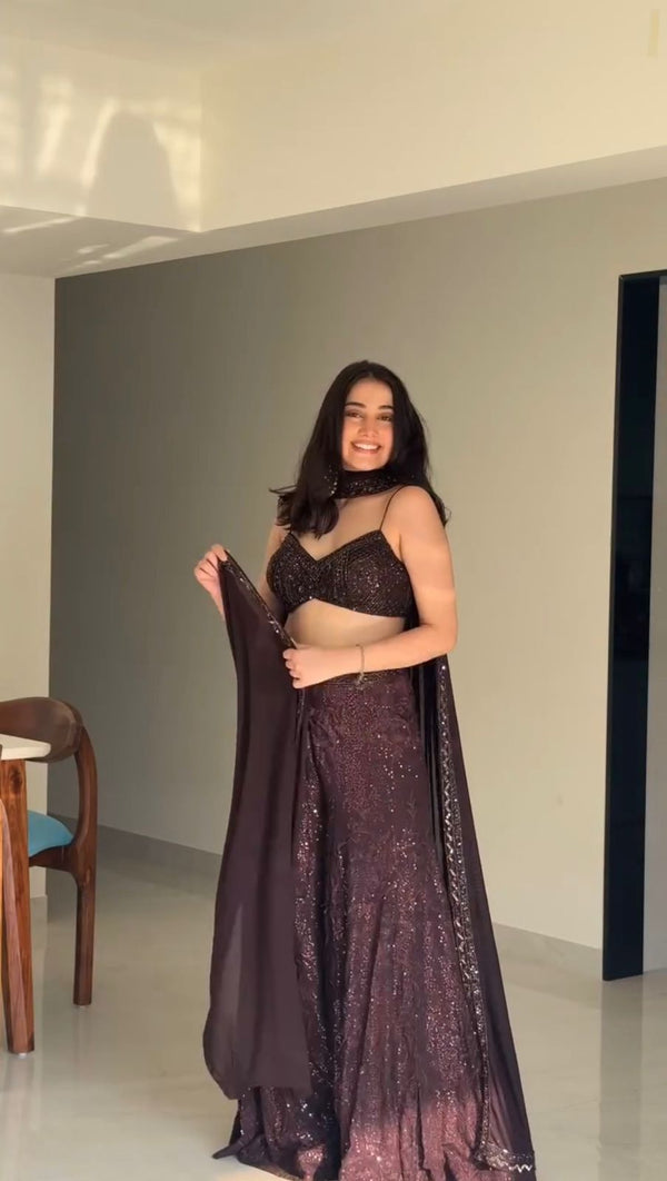 Attractive Sequence Embroidery Work Maroon Color Palazzo With Dupatta