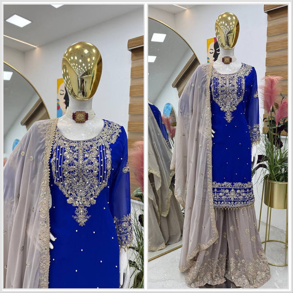 Glimmering Georgette Blue Color Sharara Suit