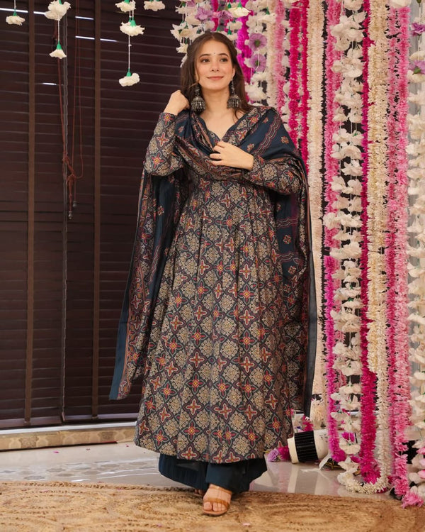 Stylish Soft Cotton Black Color Gown