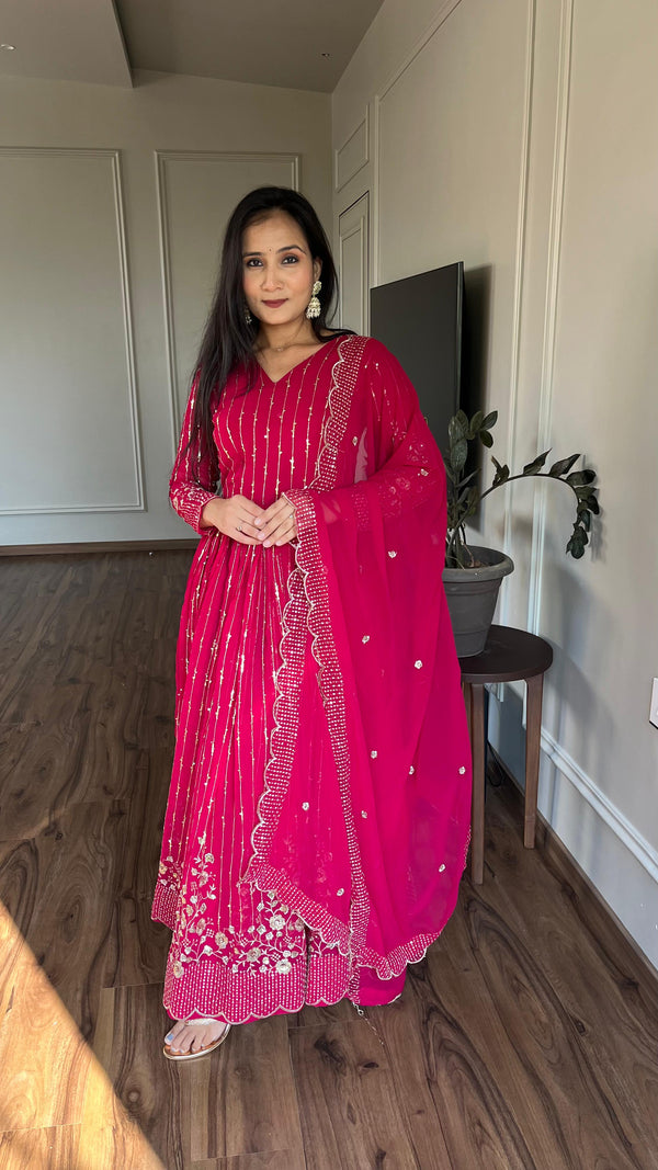 Superhit Sequence Embroidery Work Pink Color Gown