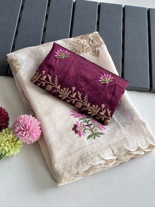 Stunning Kota Doriya Off White Color Saree