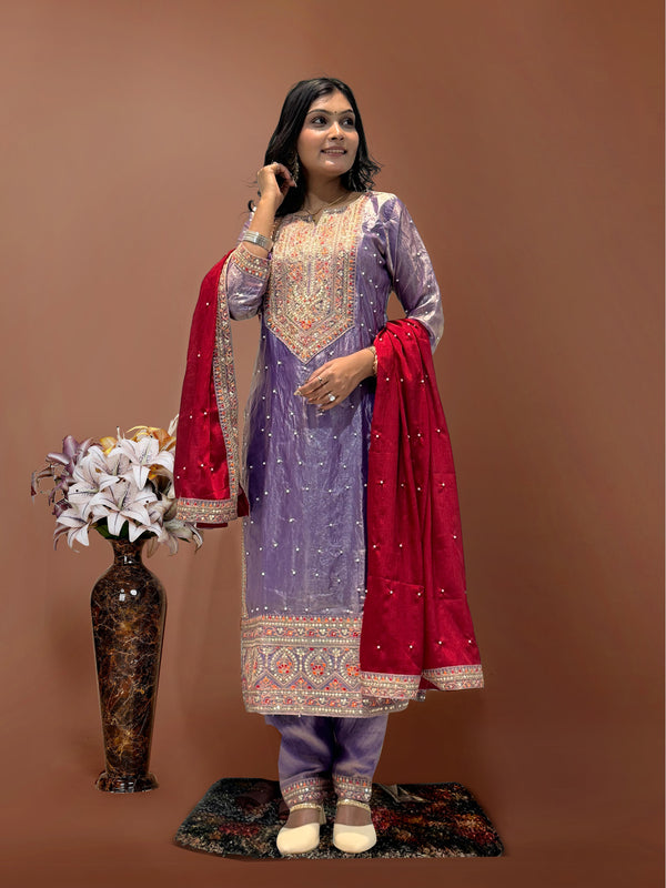 Graceful Frendy Silk Lavender Color Salwar Suit