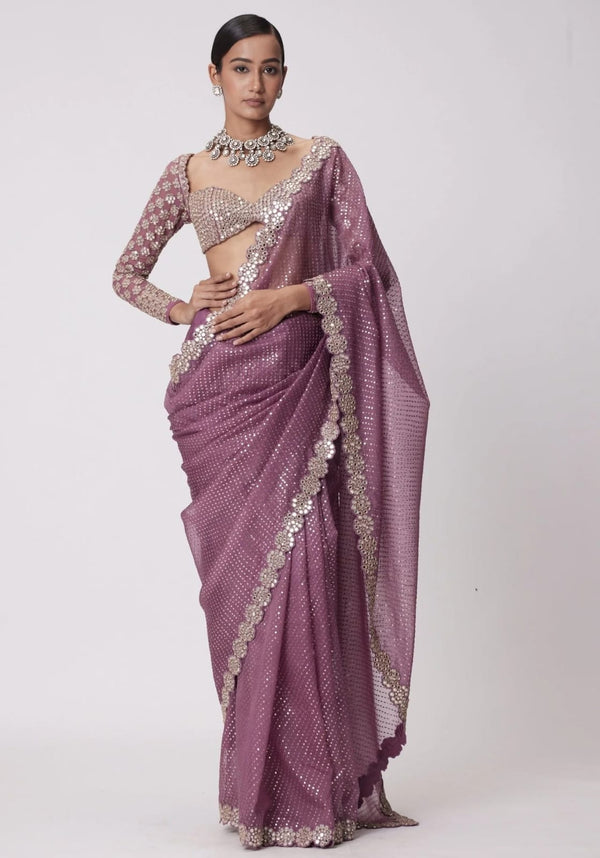 Stylish Georgette Original Mirror Onion Color Saree