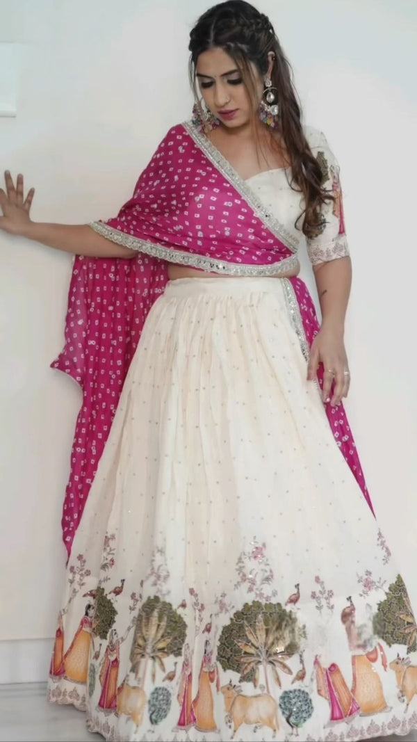Dola Silk White Color Flattering Lehenga Choli