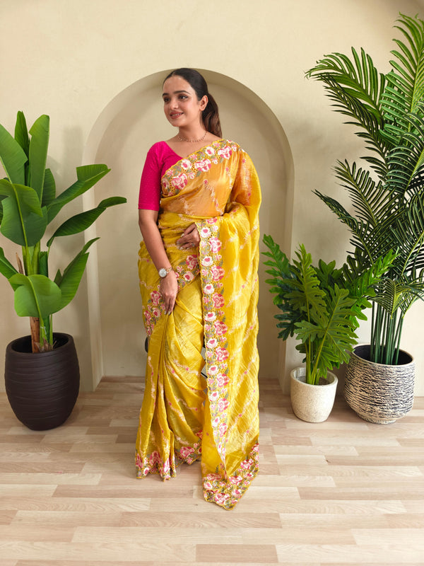 Delightful Crush Silk Yellow Color Saree