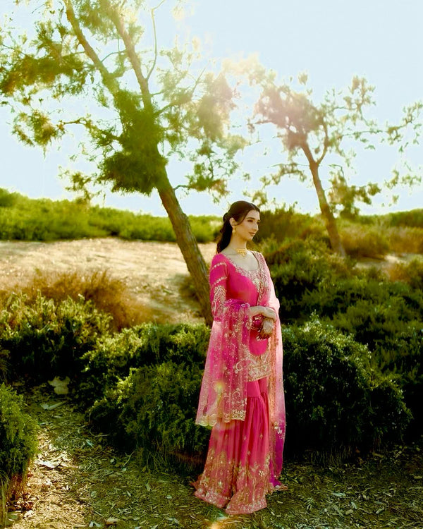 Attractive Simmer Silk Pink Color Sharara Suit