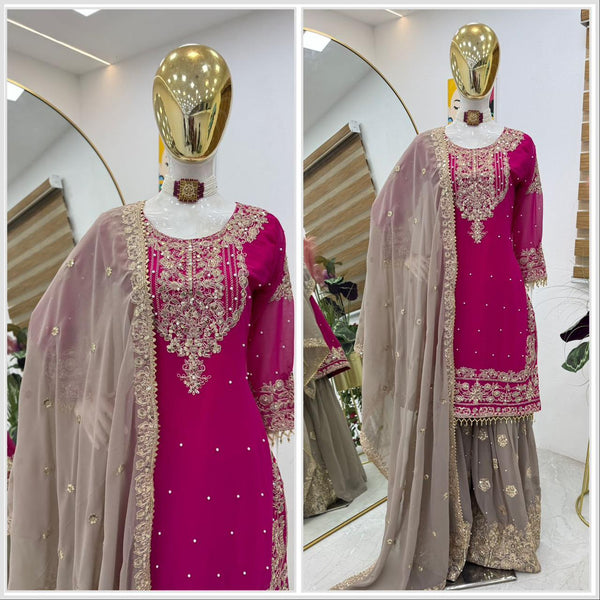 Glimmering Georgette Pink Color Sharara Suit