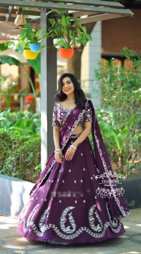 Function Wear Thread Work Wine Color lehenga choli