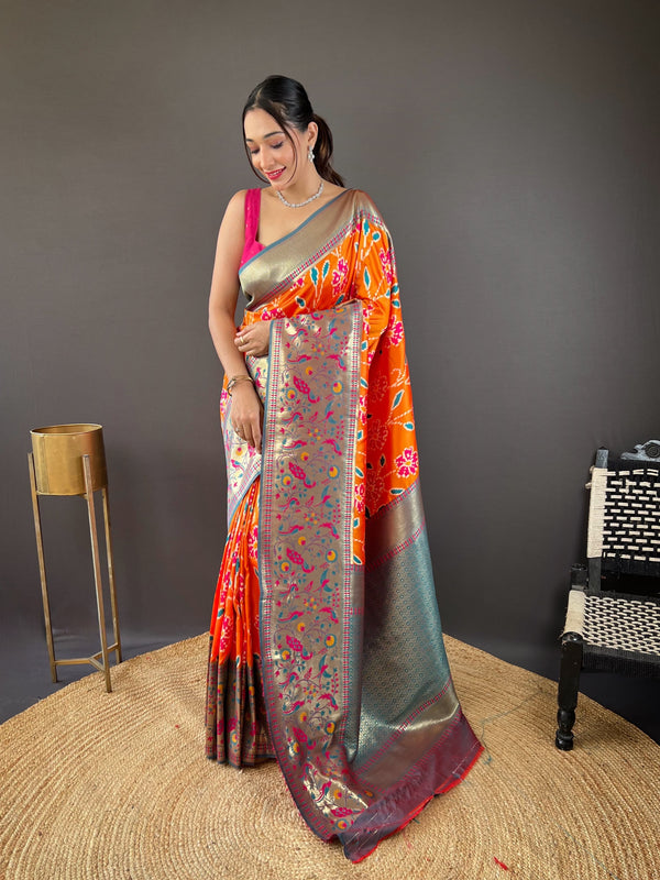 Adorable Silk Patola Weaving Orange Color Saree