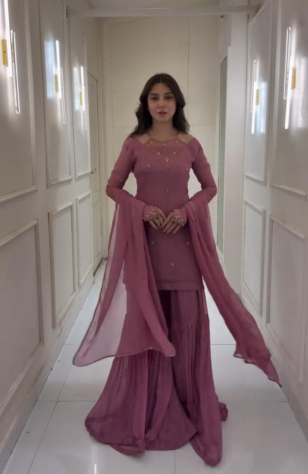 Georgette Onion Color Stylish Palazzo Suit