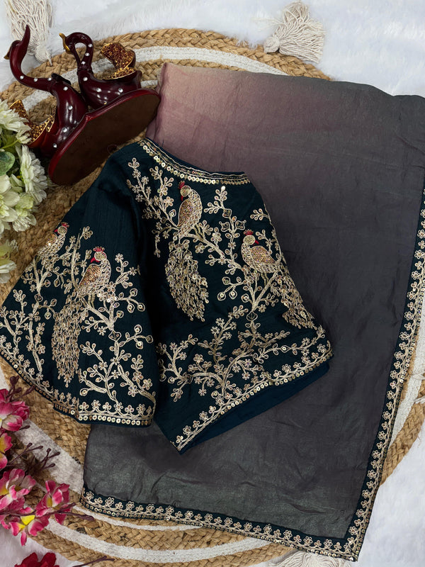 Glorious Shaded Black Color Space Silk Sequence Work Saree