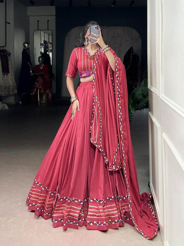 Navratri Wear Pink Mirror Work Lehenga Choli
